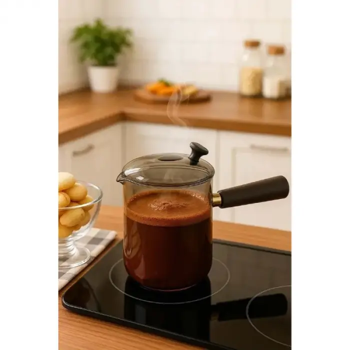 Kullanıma Uygun 550 ml Akasya Cam Cezve