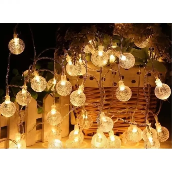 Kullanıma Uygun 5m 28 Led Kristal Top Gün Işığı Şeffaf Kablo Fişli Eklemeli