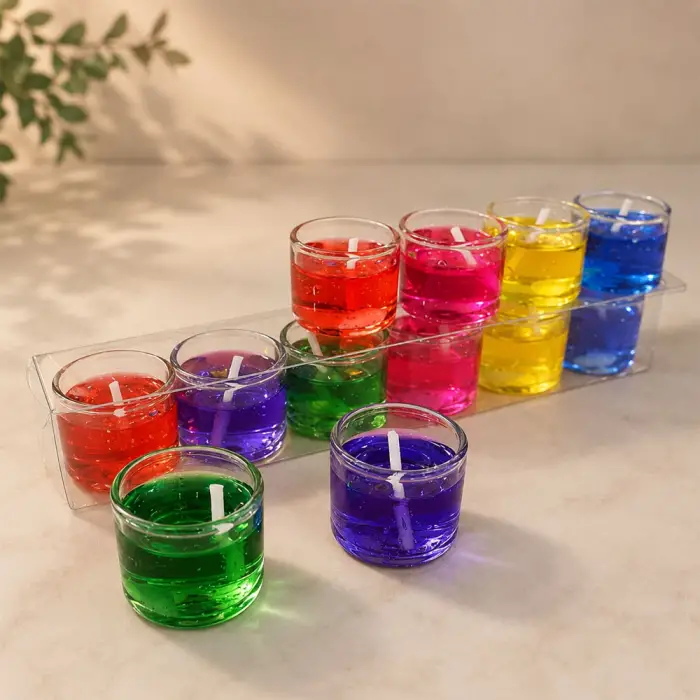 Kullanıma Uygun 6lı Jel Dekoratif Mum Seti Karışık Renklerde