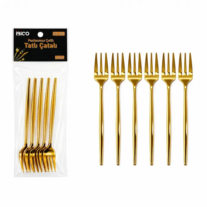 13 cm Ölçülü 6 Parça Tatlı Çatalı Seti Gold Renk