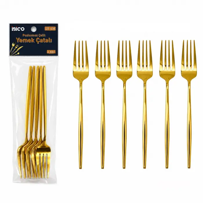 Kullanıma Uygun 6 Parça Yemek Çatalı Seti Gold Renk Paslanmaz Çelik