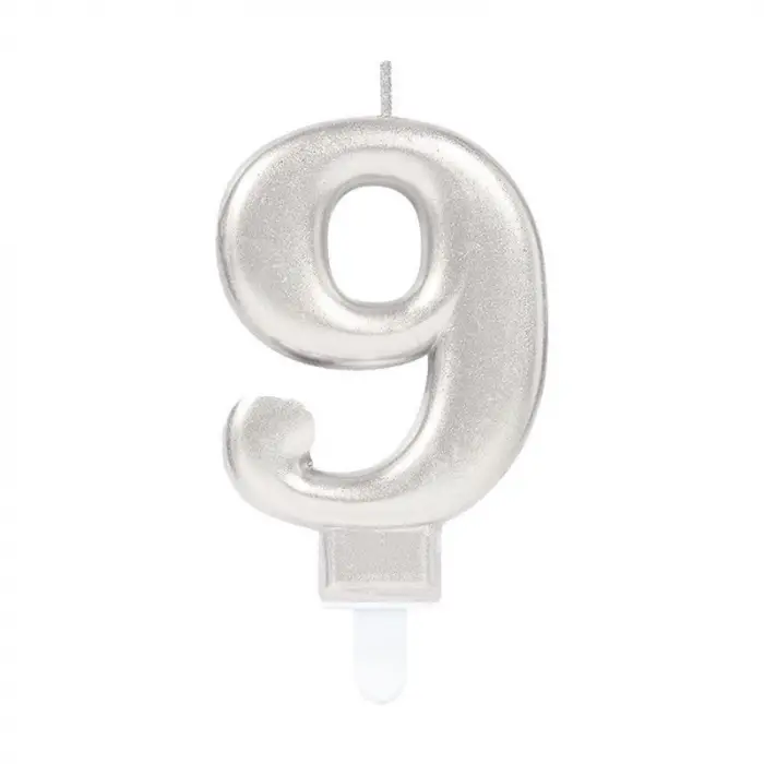 10 Cm 1 Adet 9 Rakam Mum Gümüş Renk