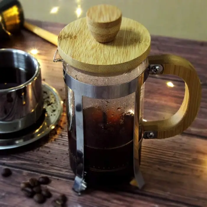 350 ml Ölçülü Ahşap Detaylı Cam French Press
