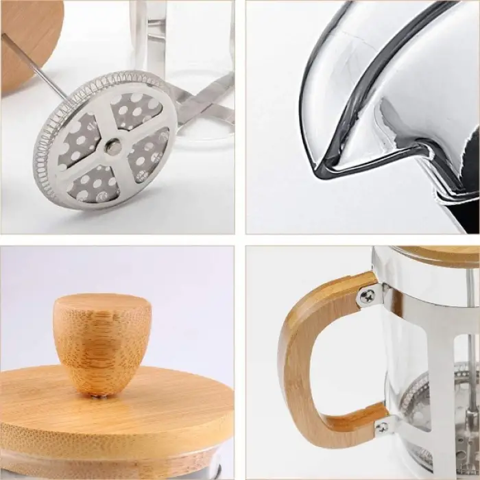 350 ml Ölçülü Ahşap Detaylı Cam French Press