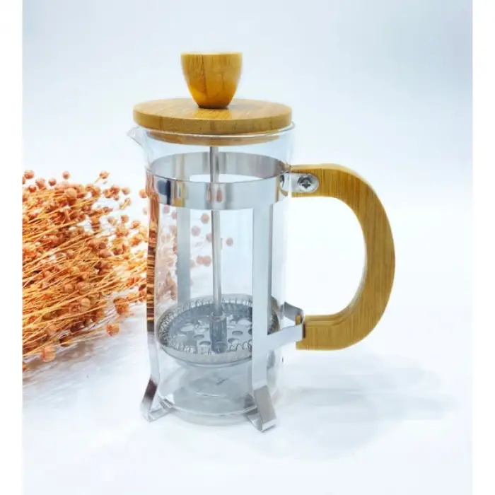 350 ml Ölçülü Ahşap Detaylı Cam French Press