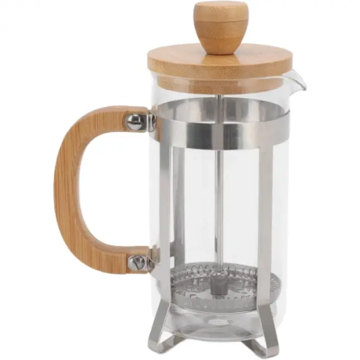 600 ml Ölçülü Ahşap Detaylı Cam French Press