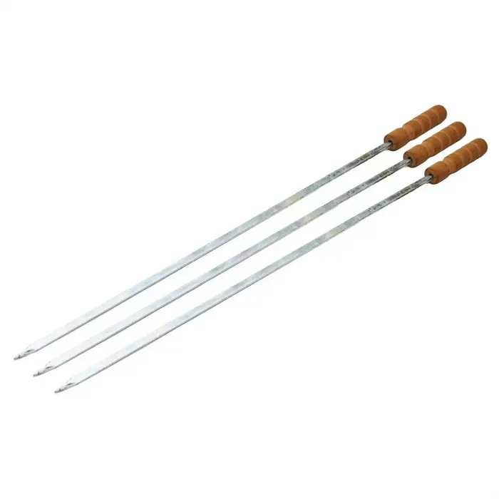 50 cm Ölçülü Ahşap Saplı Tavuk Şişi Dar Yassı Metal