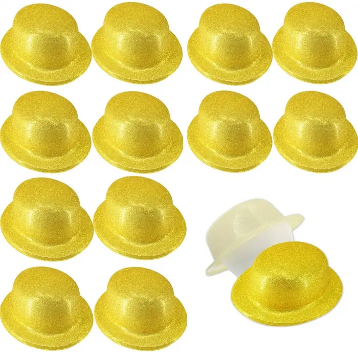 12 Adet Altın Renk Simli Melon Yuvarlak Parti Şapkası