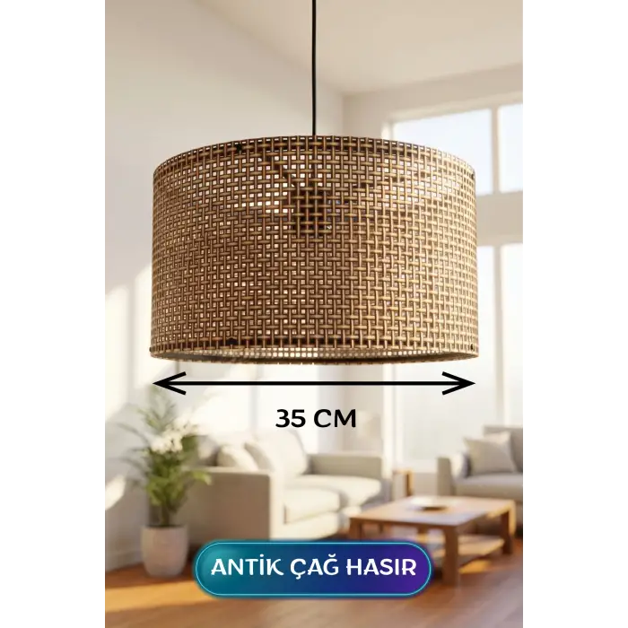 35 CM Ölçülü Antik Çağ Hasır Kumaş Başlıklı Sarkıt Avize