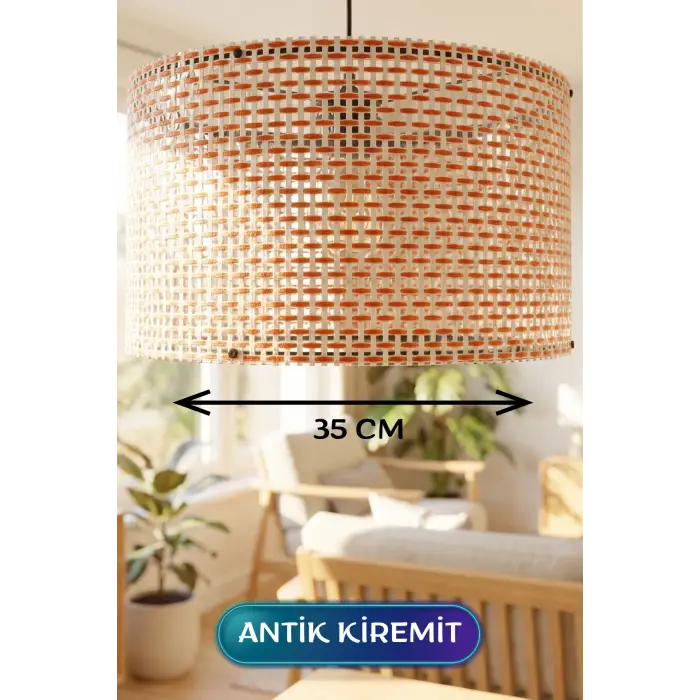 35 CM Ölçülü Antik Kiremit Hasır Kumaş Başlıklı Sarkıt Avize