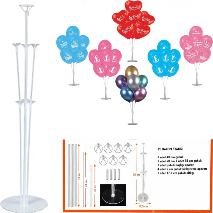 Plastik 7 adet 75 cm Ölçülü Balon Standı