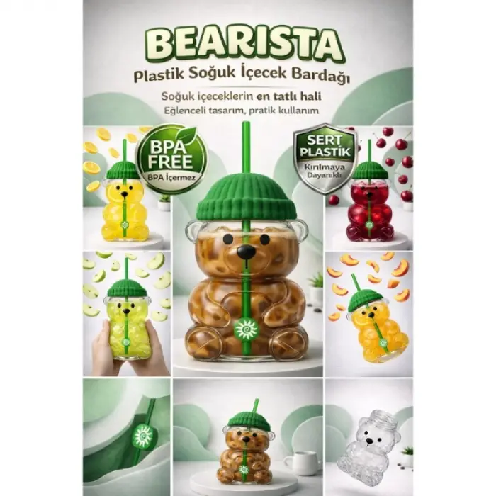 Kullanıma Uygun Bearista Plastik Soğuk İçecek Bardağı