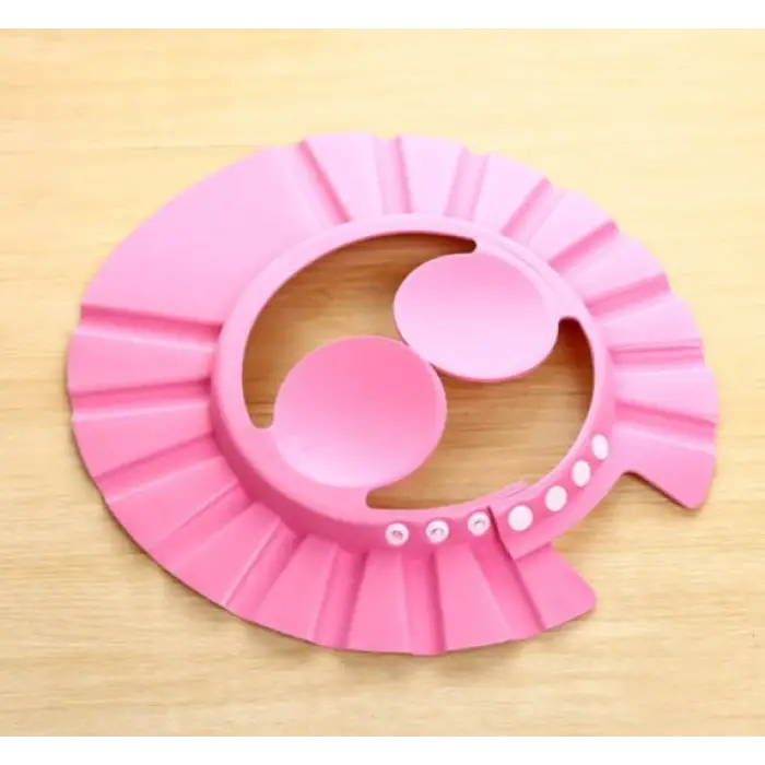Kullanıma Uygun Bebek Banyo Şapkası Düğmeli Kulaklıklı Pembe