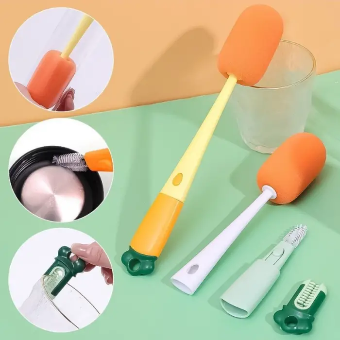 Plastik Biberon Temizleme Fırçası Havuç Tasarımlı 3ü 1 Arada
