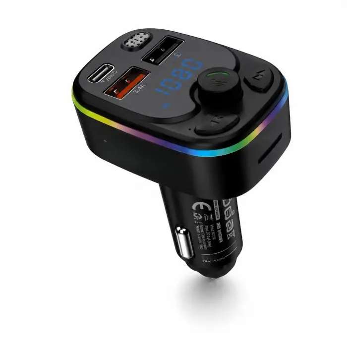 20W Ölçülü Bluetooth 5.3 Fm Transmitter Pd Şarj Cihazlı Led Ekranlı Rgb Aydınlatmalı Siyah