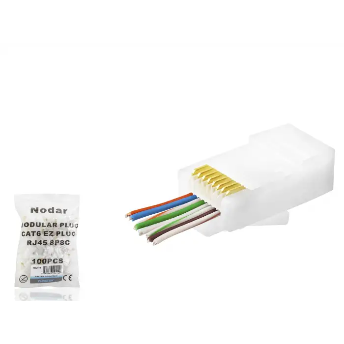 100 Adet Cat6 Ez Rj45 Konnektör Beyaz / Ekonomik Poşet Paket