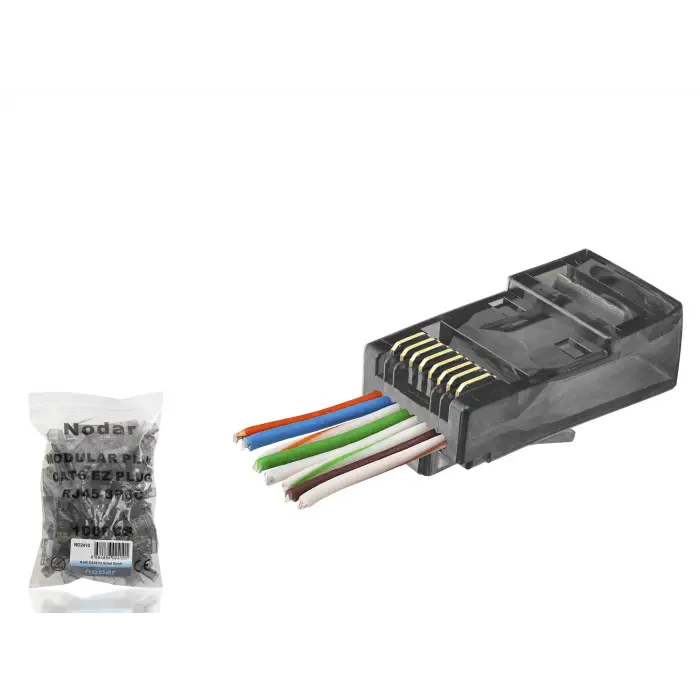 100 Adet Cat6 Ez Rj45 Konnektör Siyah / Ekonomik Poşet Paket