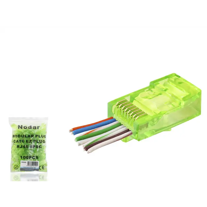 100 Adet Cat6 Ez Rj45 Konnektör Yeşil / Ekonomik Poşet Paket