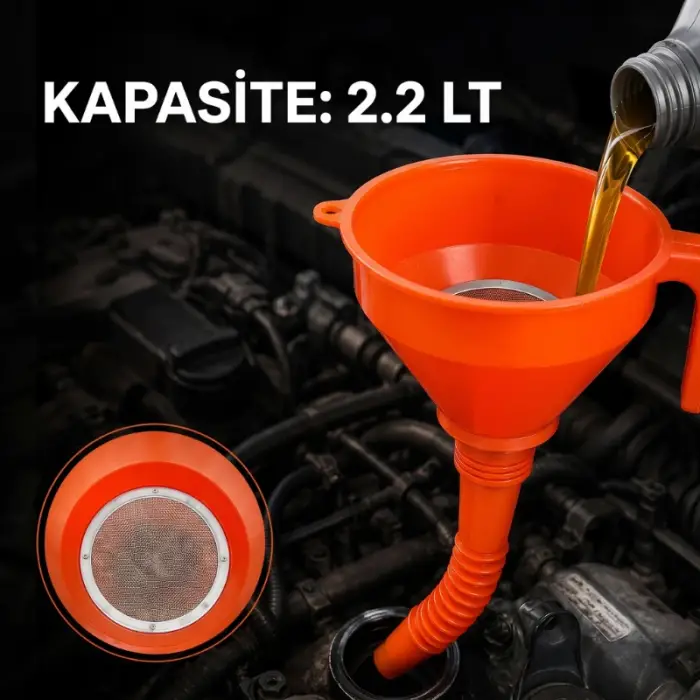 Plastik Çelik Süzgeçli Huni Spiralli ve Sabit Borulu 2.2 Litre Kapasite