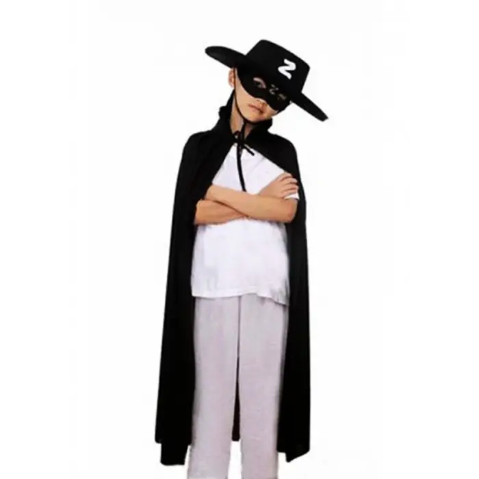 Kostüm Seti Çocuk Boy Zorro Pelerin + Şapka + Maske