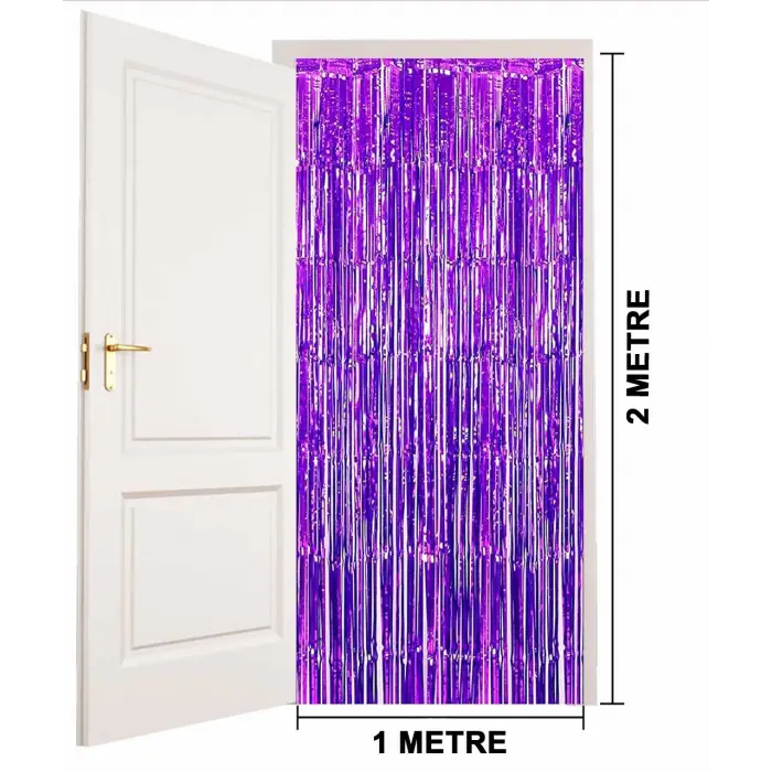 METAL Ekstra Metalize Saçaklı Arka Fon Perde Mor