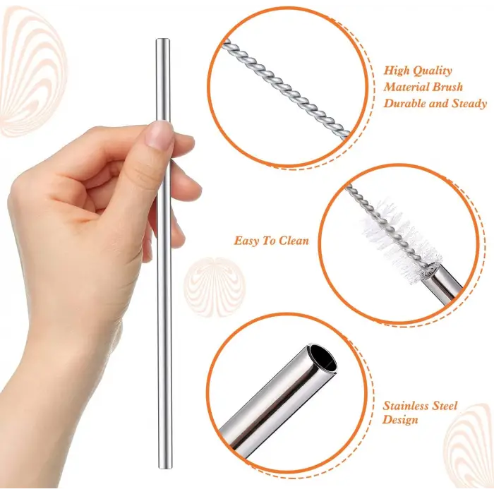 3 Parça Ekstra Uzun Paslanmaz Çelik Pipet Seti (Eğri + Düz + Fırça)