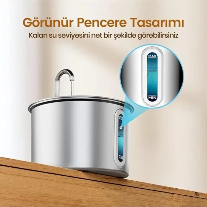 Kullanıma Uygun Evcil Hayvan Su Pınarı Paslanmaz Çelik 2.2 Litre Kapasite
