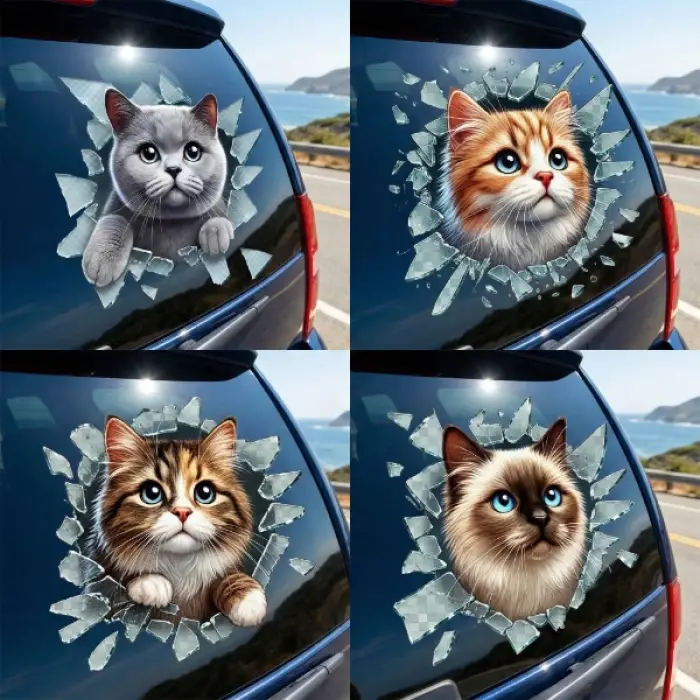 10x10 cm Cam Fulcar Kedi Tasarımlı Araç Stickerı