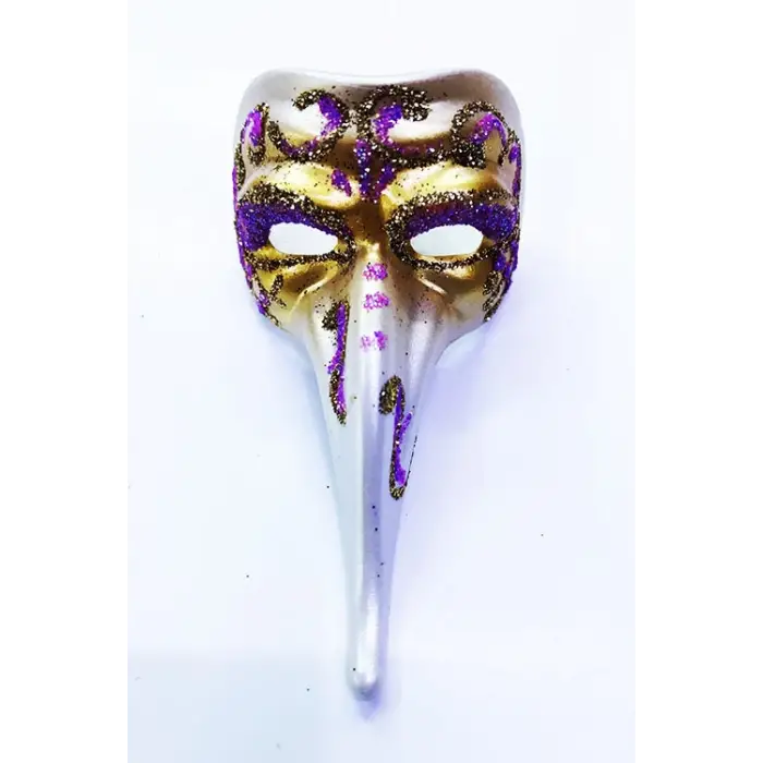 Maske Fuşya Renk İşlemeli Seramik Venedik Uzun Magnet
