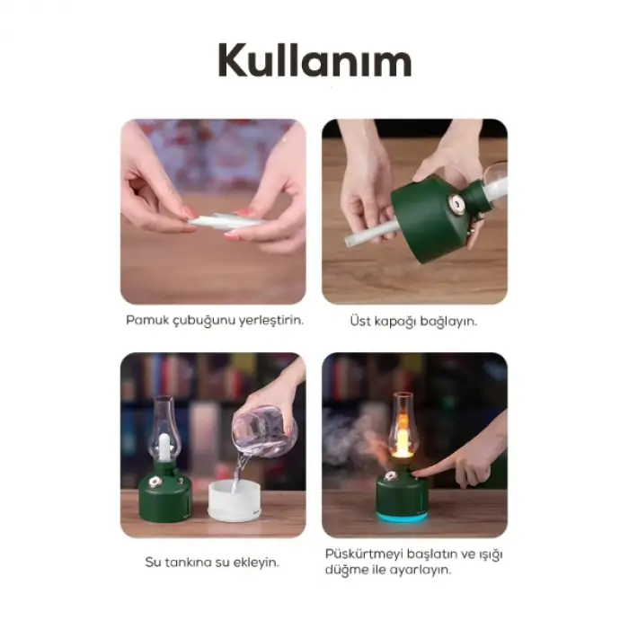 280 ml Kullanıma Uygun Gaz Lambası Tasarımlı Hava Nemlendirici