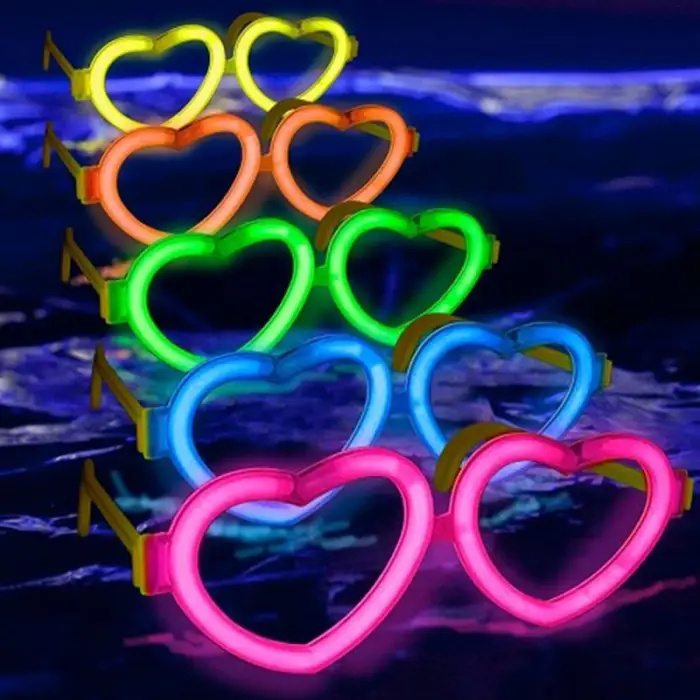 6 adet Glow Kalpli Fosforlu Gözlük 6’lı Renkli Set Neon Parti