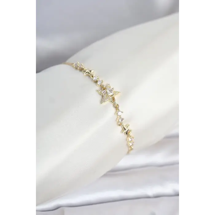 Kadın Bileklik Gold Renk Pirinç Yıldız Model Asansörlü