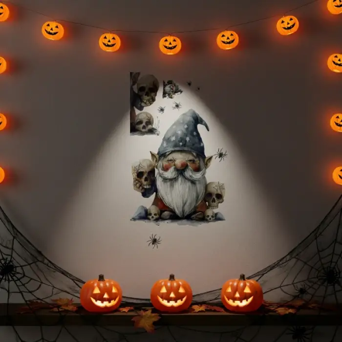 Cam Gotik Cüce ve Kafatası Halloween Duvar Sticker Seti