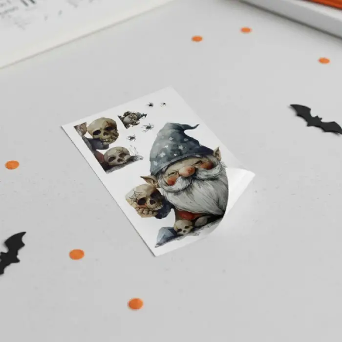Cam Gotik Cüce ve Kafatası Halloween Duvar Sticker Seti
