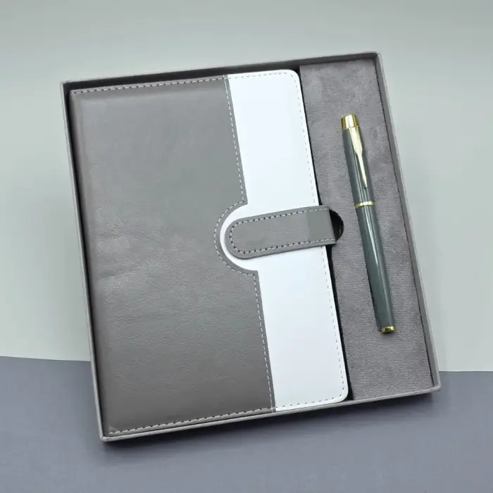 Defter Gri Kutulu Deri Roller Kalem Set