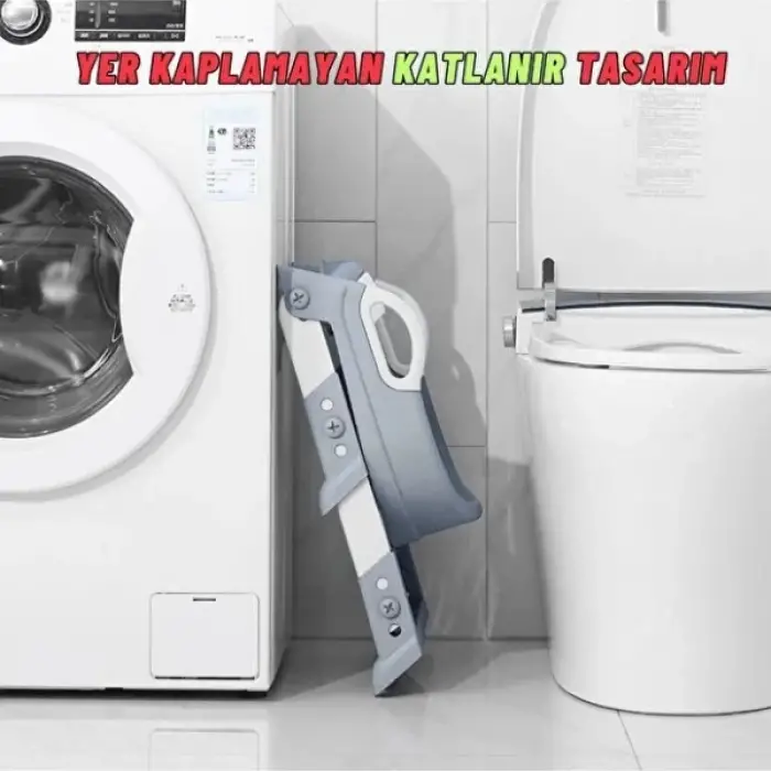 Plastik Gri Merdivenli Çocuk Klozet Tuvalet Eğitimi Aparatı
