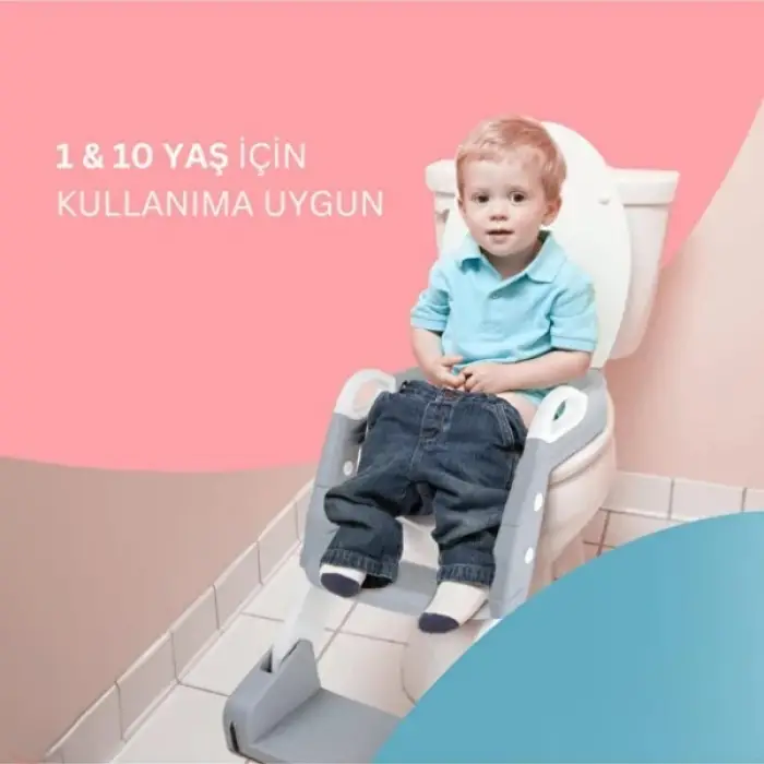 Plastik Gri Merdivenli Çocuk Klozet Tuvalet Eğitimi Aparatı