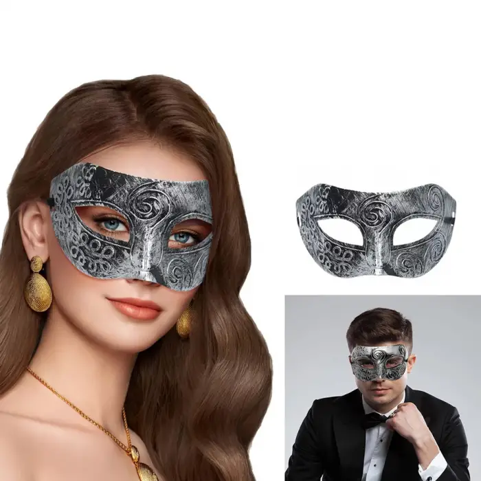 Maske Gümüş Eskitme Yüz Maskesi Antik Tarz Balo si