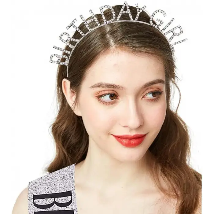 Metal Gümüş Kristal Taşlı Birthday Girl Tacı