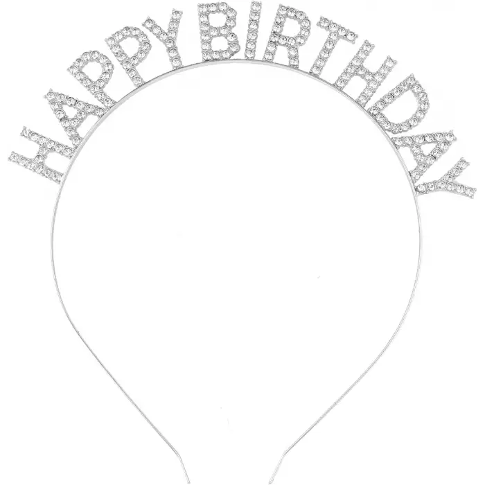 Kullanıma Uygun Gümüş Kristal Taşlı Happy Birthday Tacı