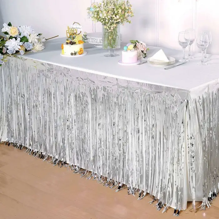 275x75 cm 275 cm Kullanıma Uygun Gümüş Metalize Masa Eteği