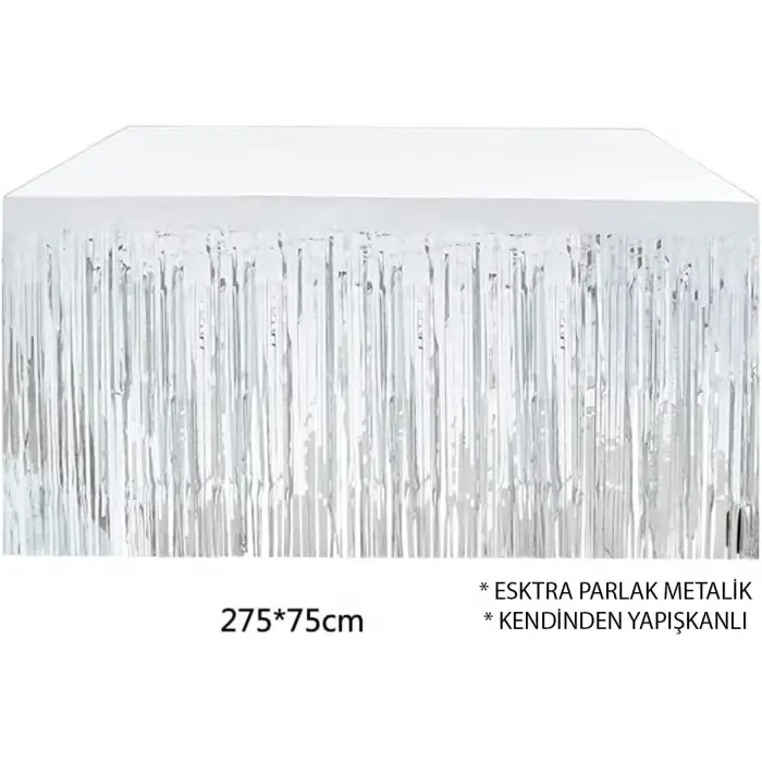 275x75 cm 275 cm Kullanıma Uygun Gümüş Metalize Masa Eteği
