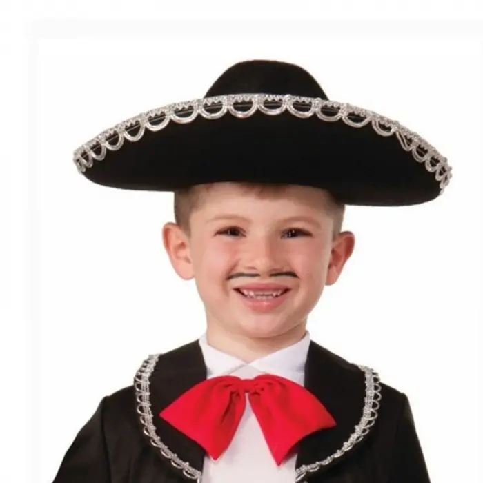 Kullanıma Uygun Gümüş Renk Şeritli Mariachi Latin Şapkası Çocuk Boy
