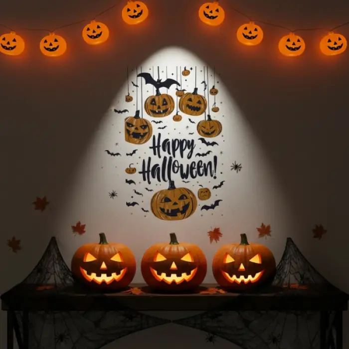 Kullanıma Uygun Halloween Temalı Balkabaklı Duvar Sticker Seti