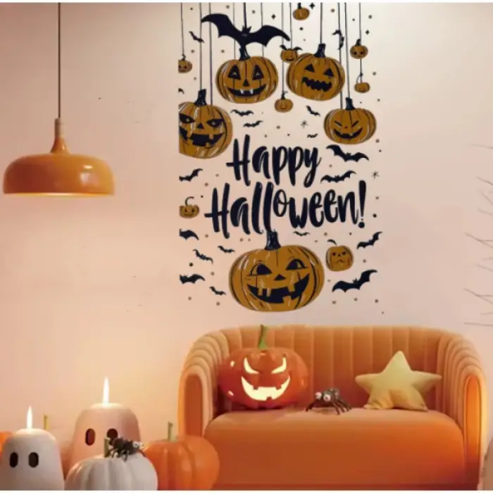 Kullanıma Uygun Halloween Temalı Balkabaklı Duvar Sticker Seti