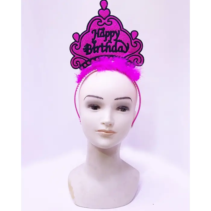 Kullanıma Uygun Happy Birthday Neon Fuşya Taç