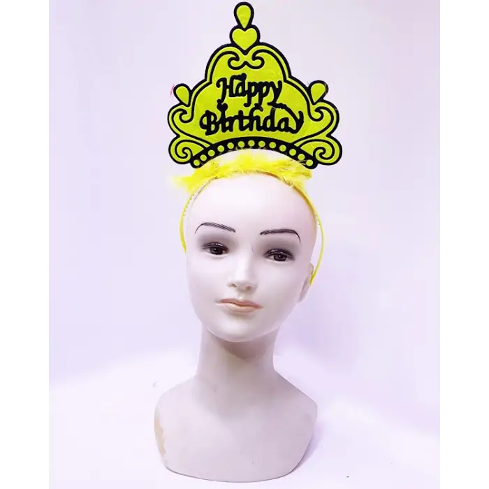 Kullanıma Uygun Happy Birthday Neon Sarı Taç