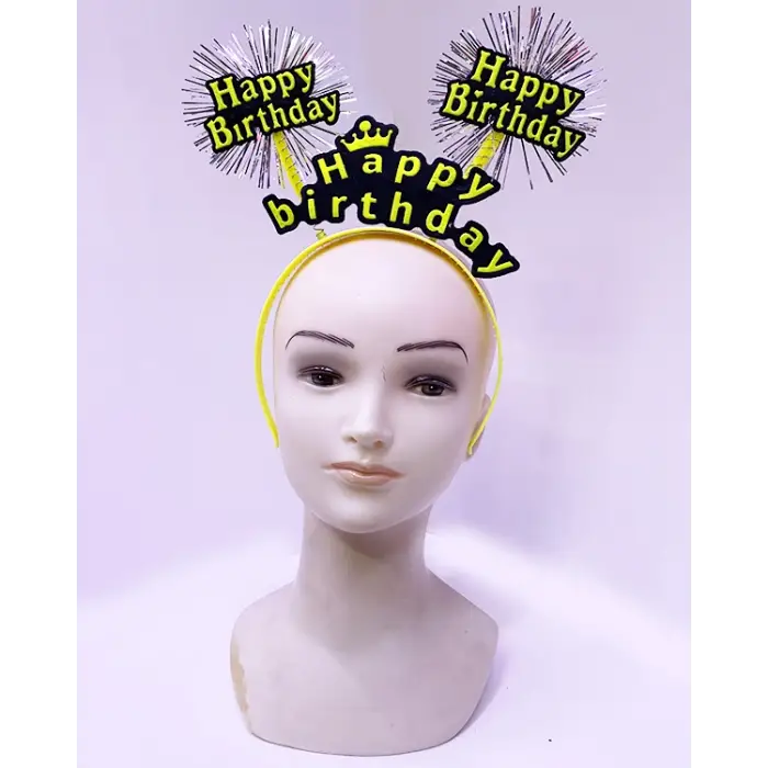 Kullanıma Uygun Happy Birthday Neon Sarı Tacı