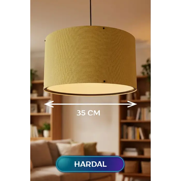 35 CM Ölçülü Hardal Kumaş Başlıklı Sarkıt Avize