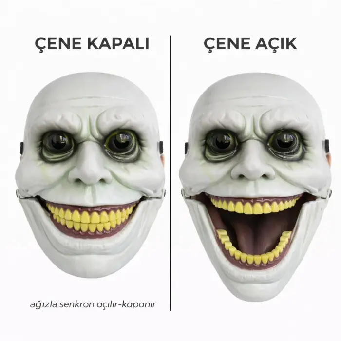 Kullanıma Uygun Hareketli Çene Mekanizmalı Yeşil Korku Maskesi
